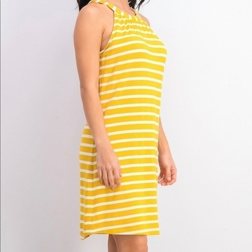 Market and Spruce Yellow White Striped Halter Neck Mini Dress Coastal Size M